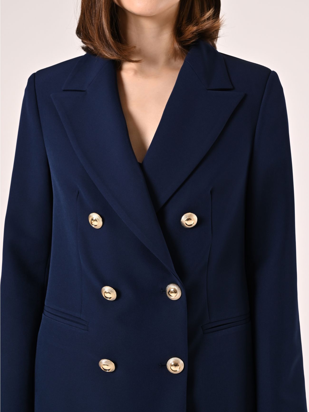 Double-breasted Jacket in Blue Technical Fabric in_i5