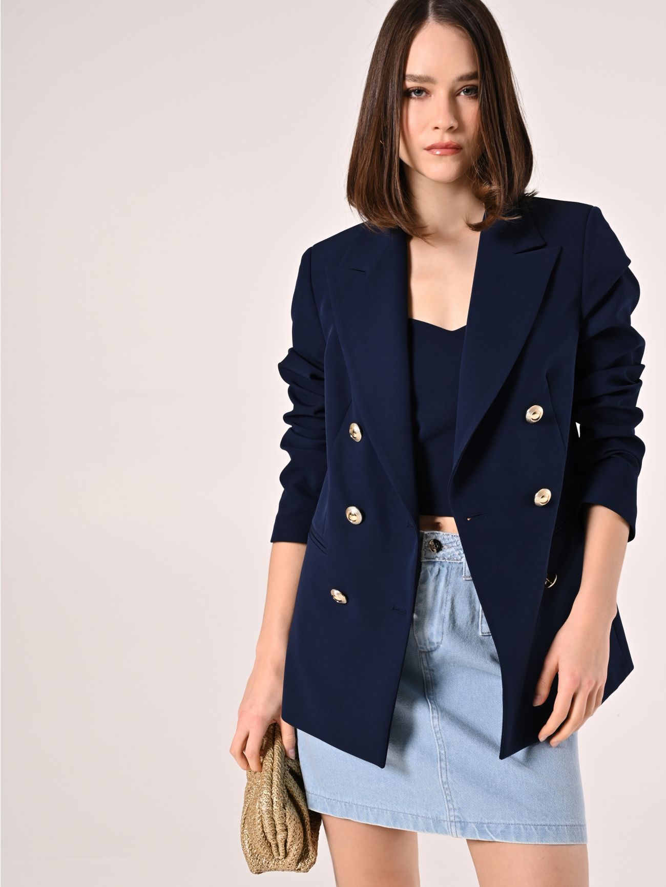 Veste croisée en tissu technique bleu  Rinascimento