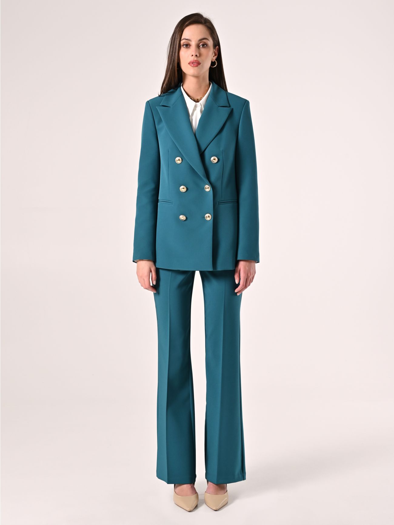 Chaqueta cruzada de tejido técnico verde realeza det_1