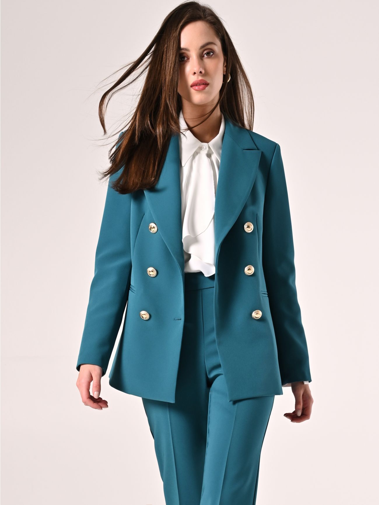 Chaqueta cruzada de tejido técnico verde realeza in_i7
