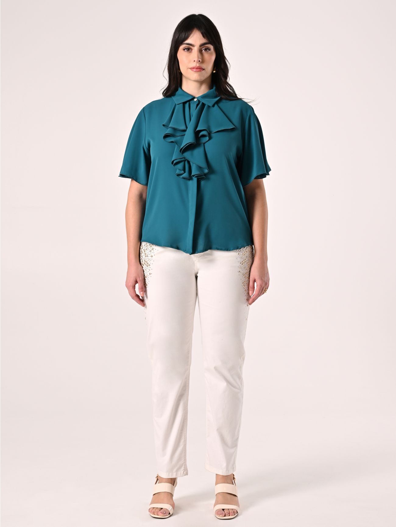 Curvy Royal Green Blouse det_1