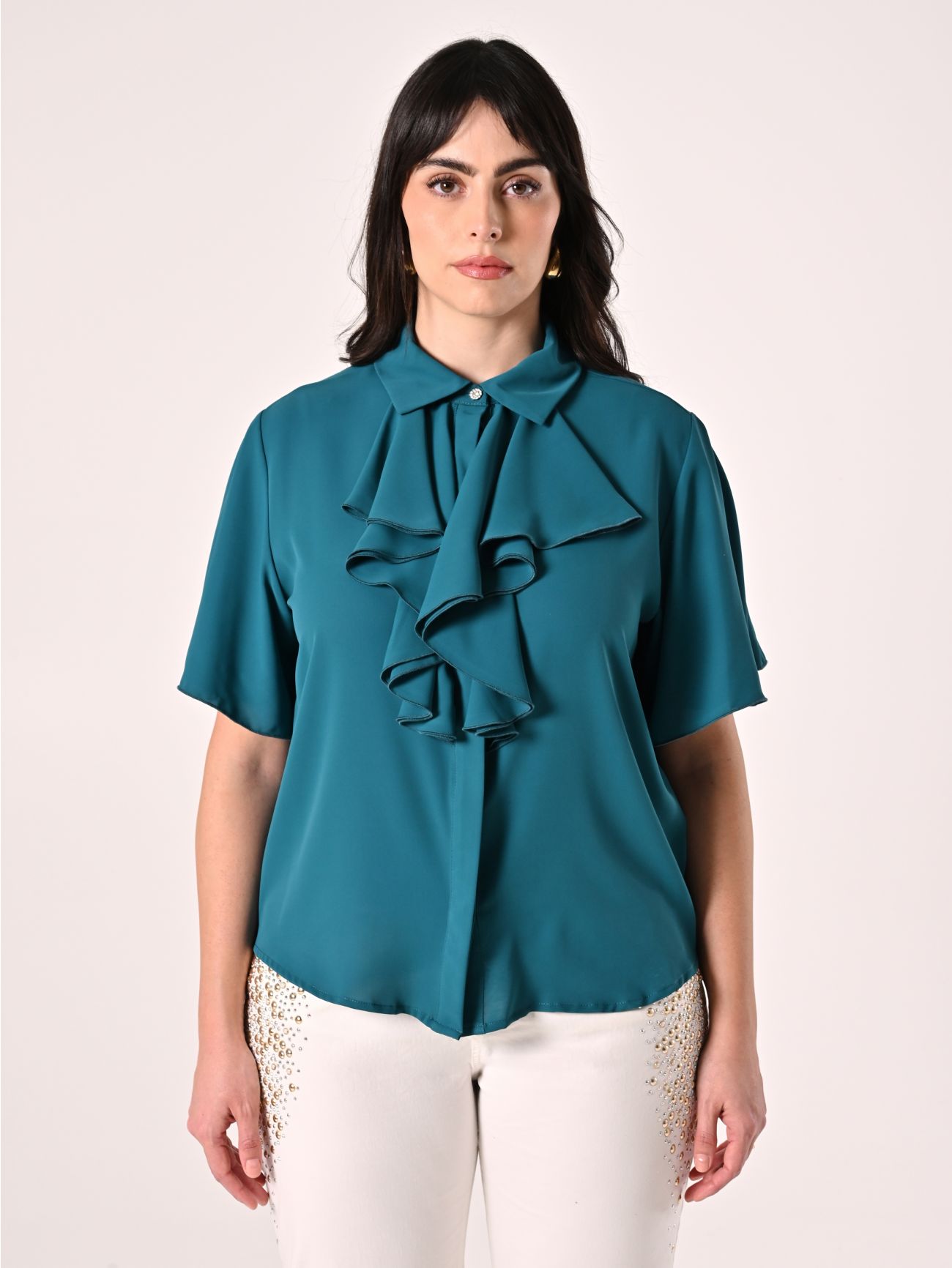Curvy Royal Green Blouse det_2