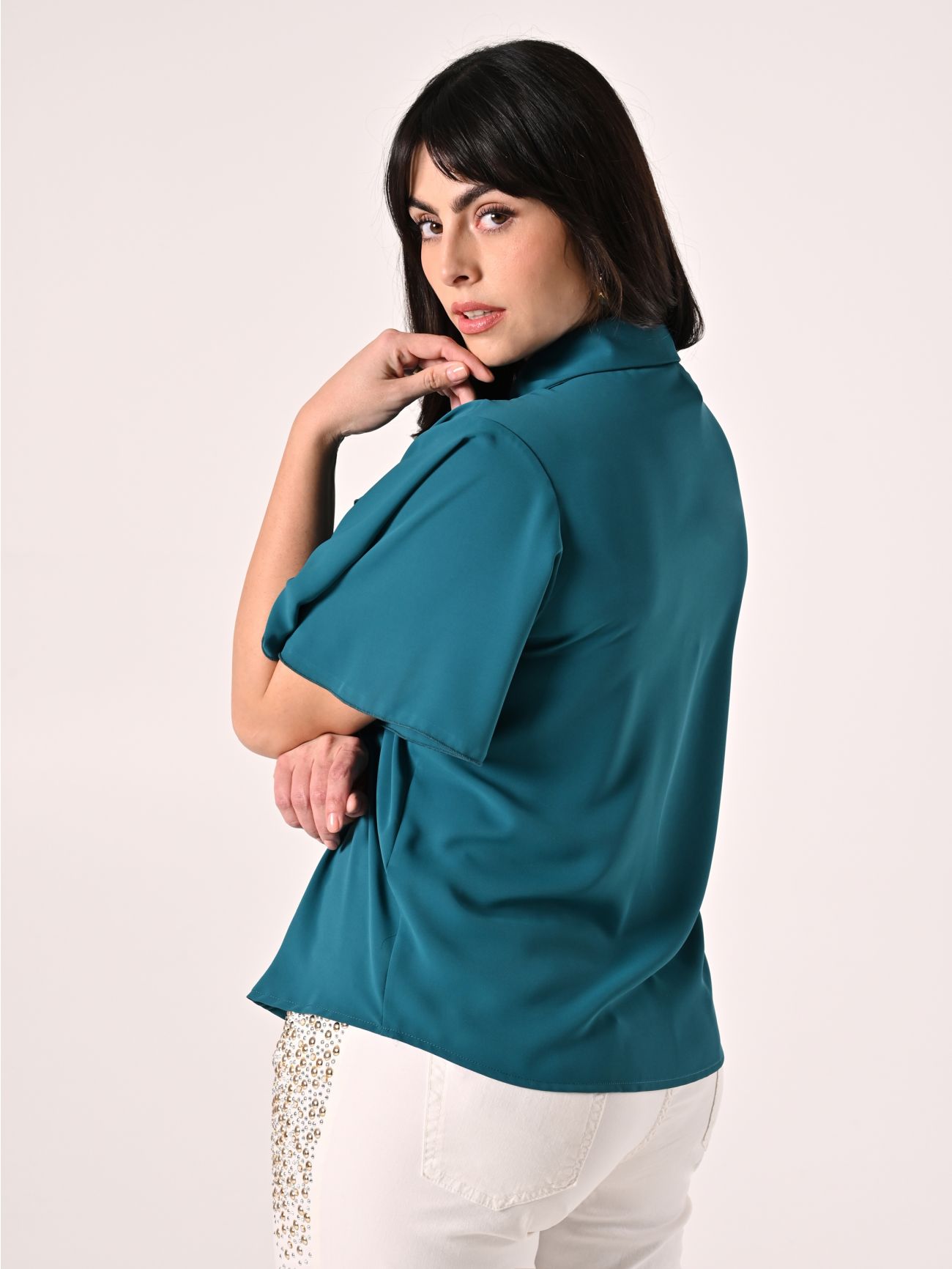 Curvy Royal Green Blouse det_3