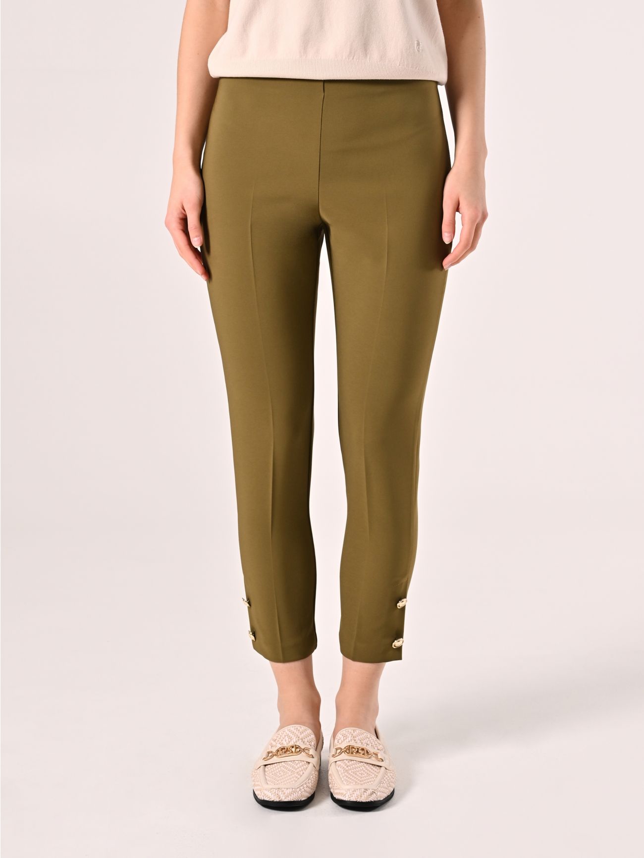 Trousers with Buttons in Military Green Technical Fabric det_2