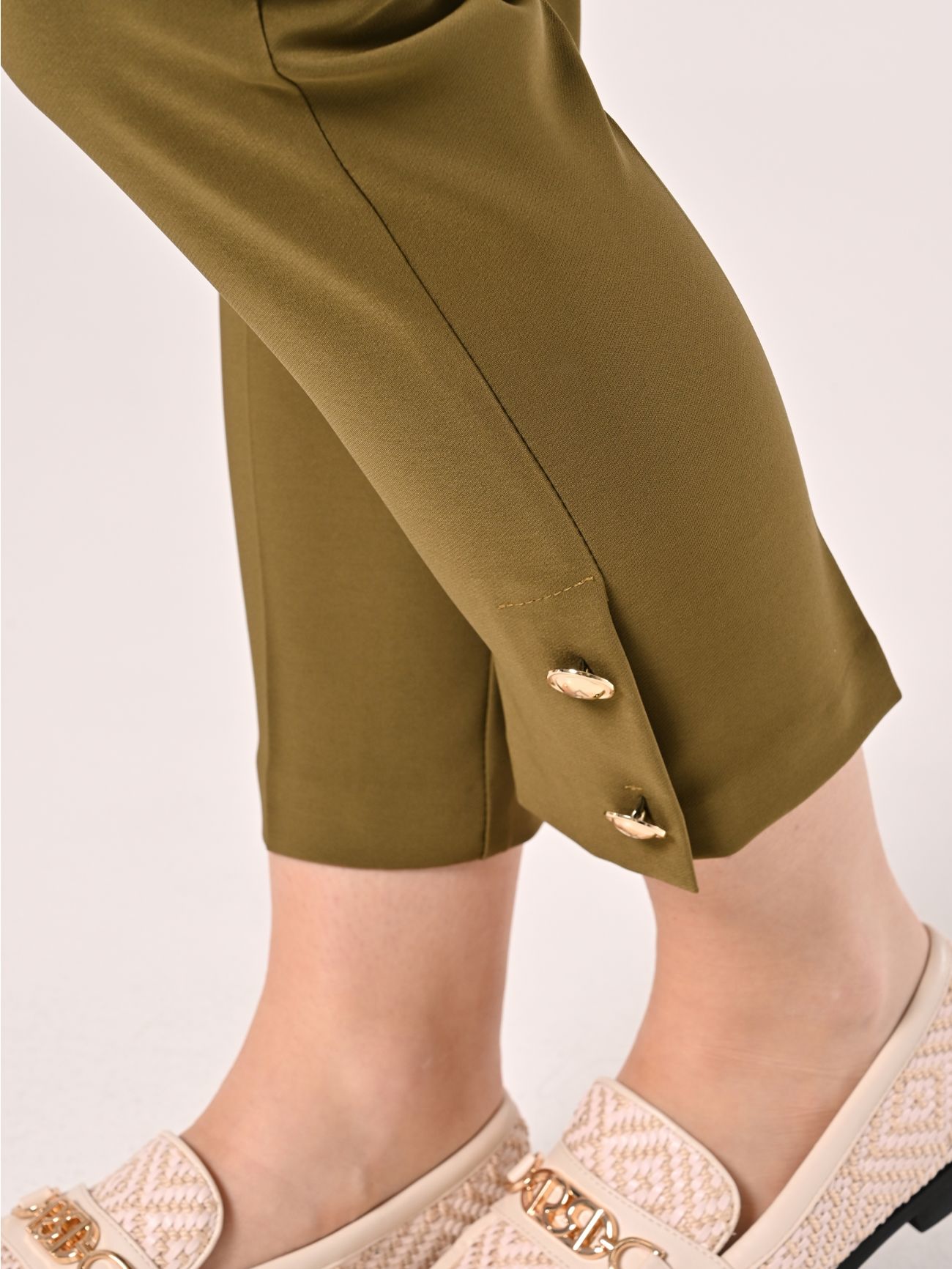 Trousers with Buttons in Military Green Technical Fabric in_i5