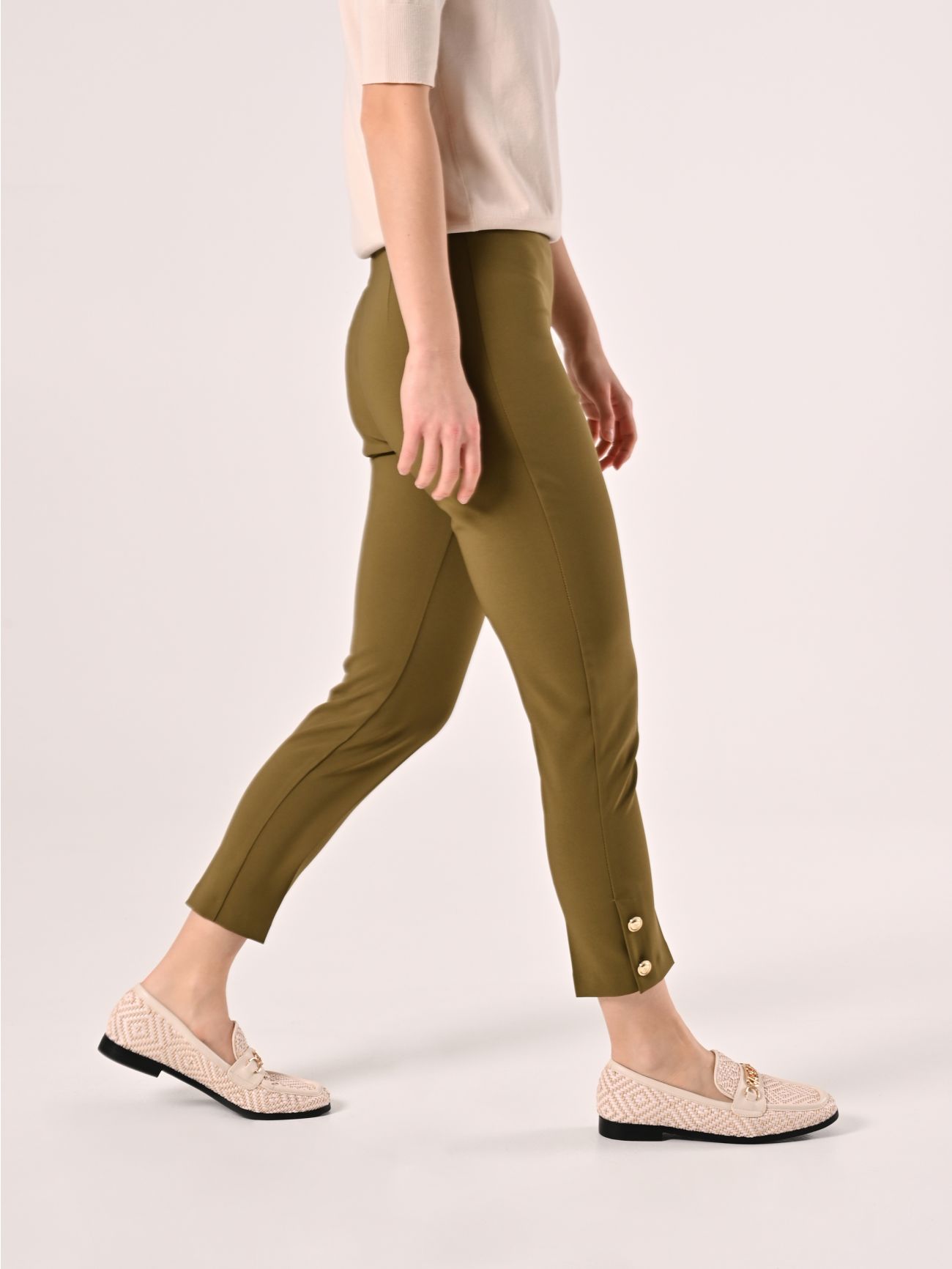 Trousers with Buttons in Military Green Technical Fabric in_i7