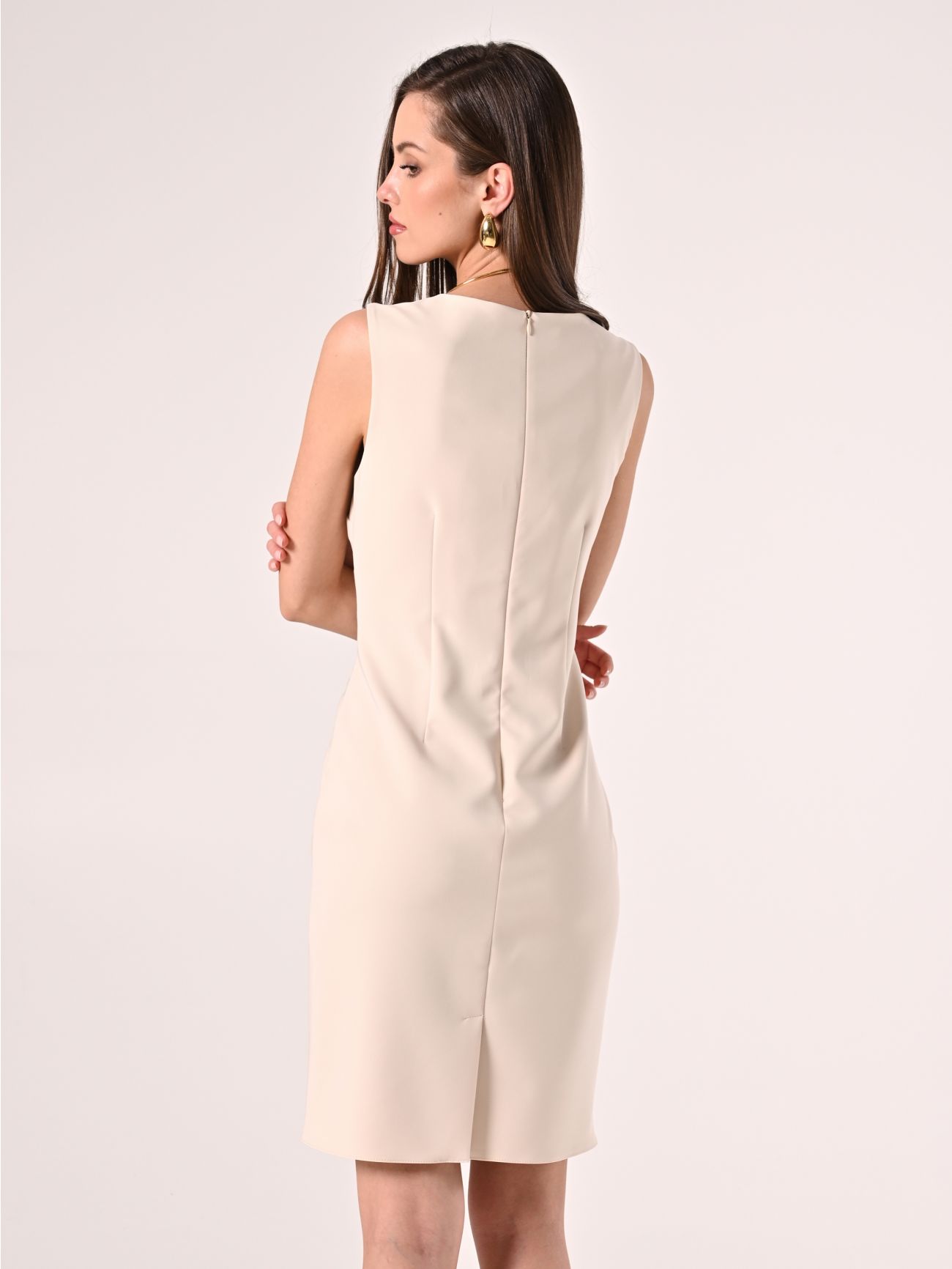 Vestido de tubo de tejido técnico beige claro det_3