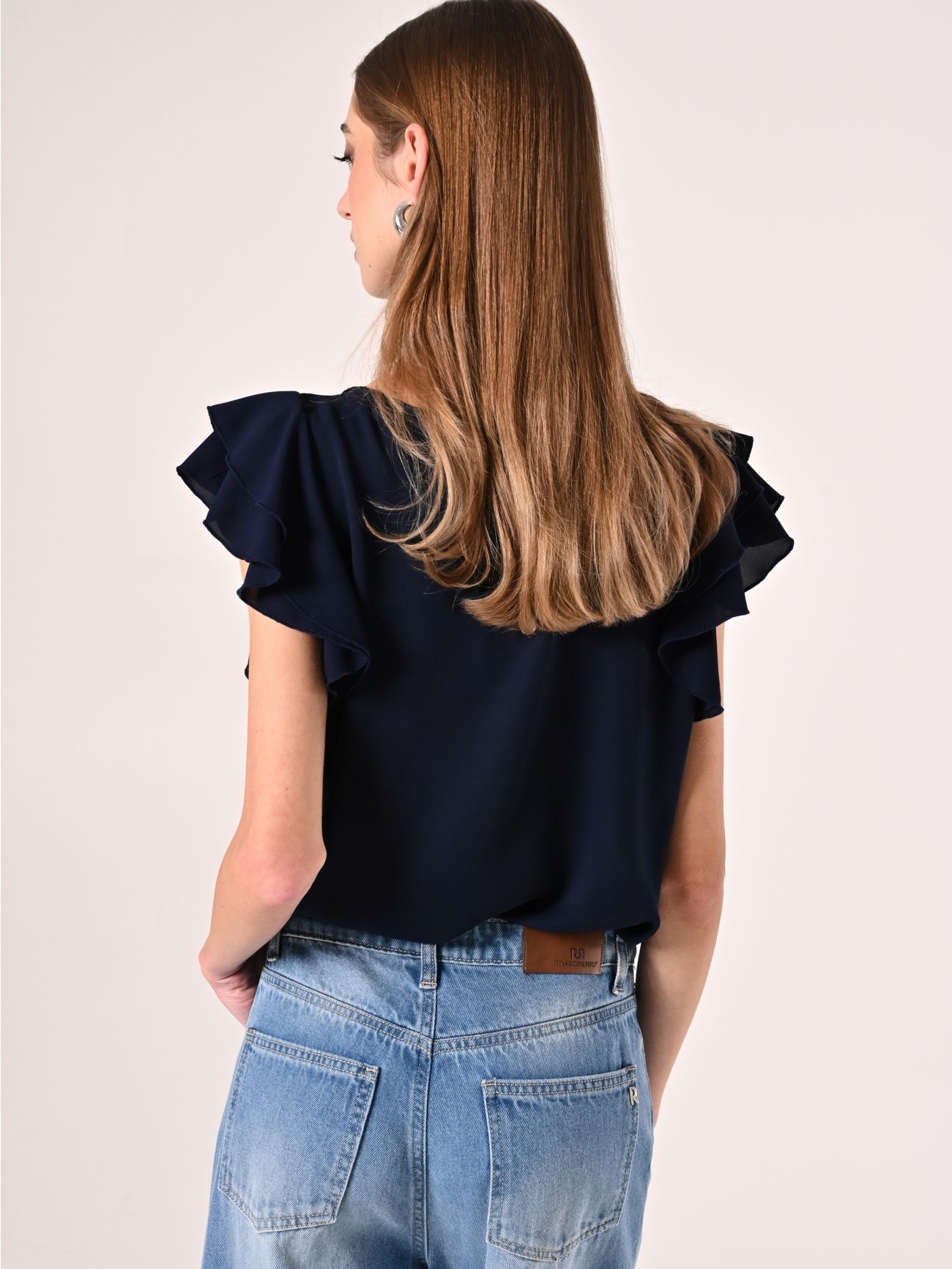 Bluse mit Flügelärmeln in Marineblau det_3