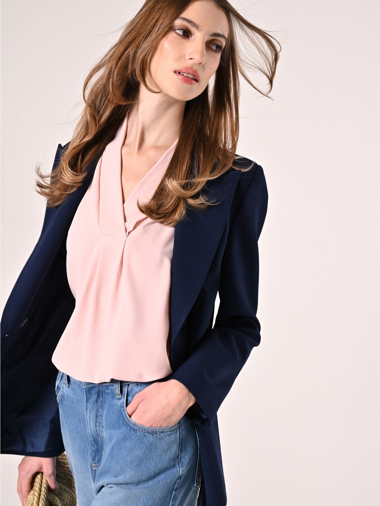 Pink Blouse with Fold-Over Neck  Rinascimento