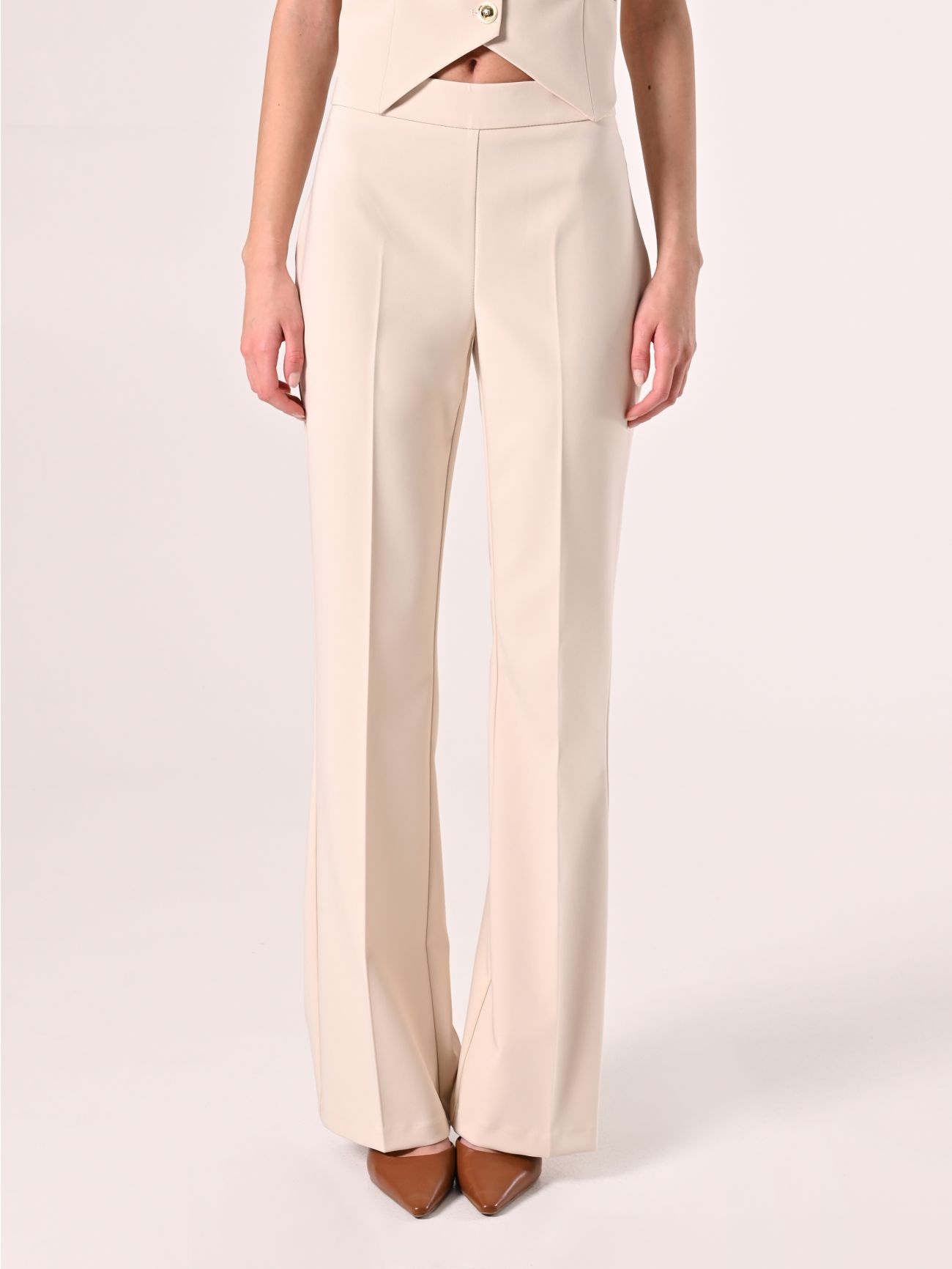 Flared Trousers in Light Beige Technical Fabric det_2