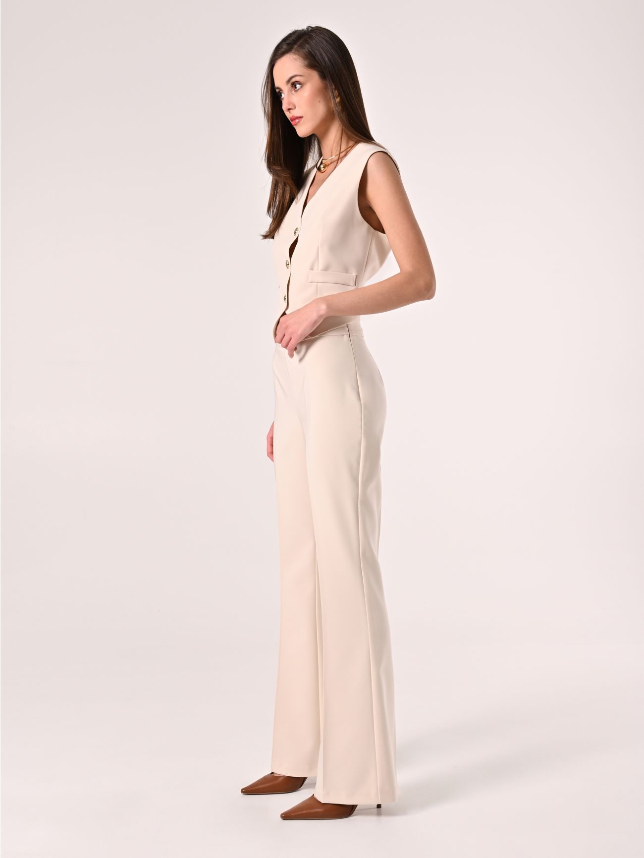 Flared Trousers in Light Beige Technical Fabric in_i7