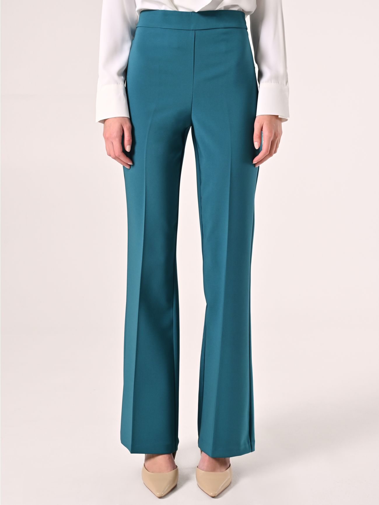 Flared Trousers in Royal Green Technical Fabric det_2
