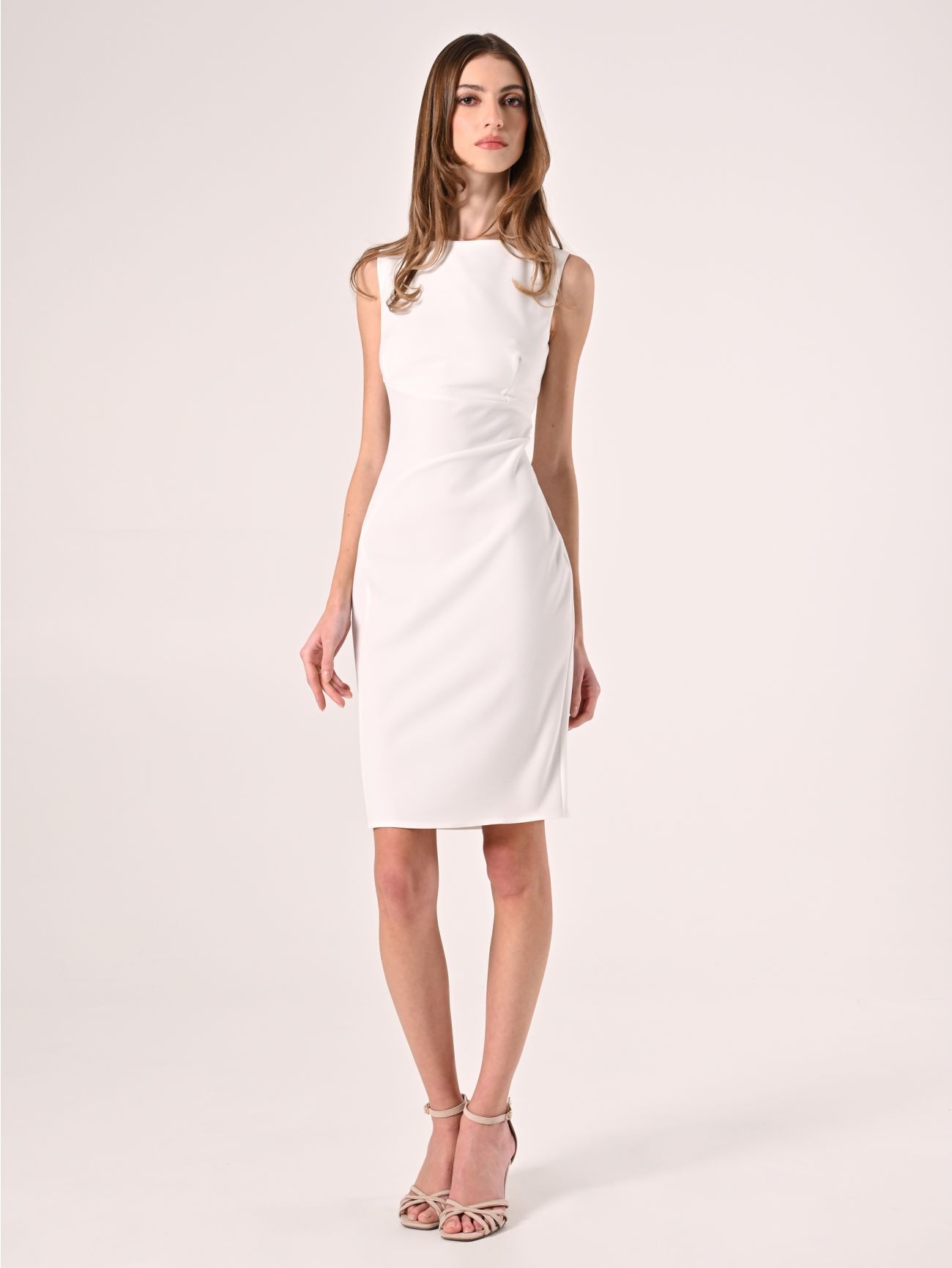 White Scuba Crepe Sheath Dress in_i7