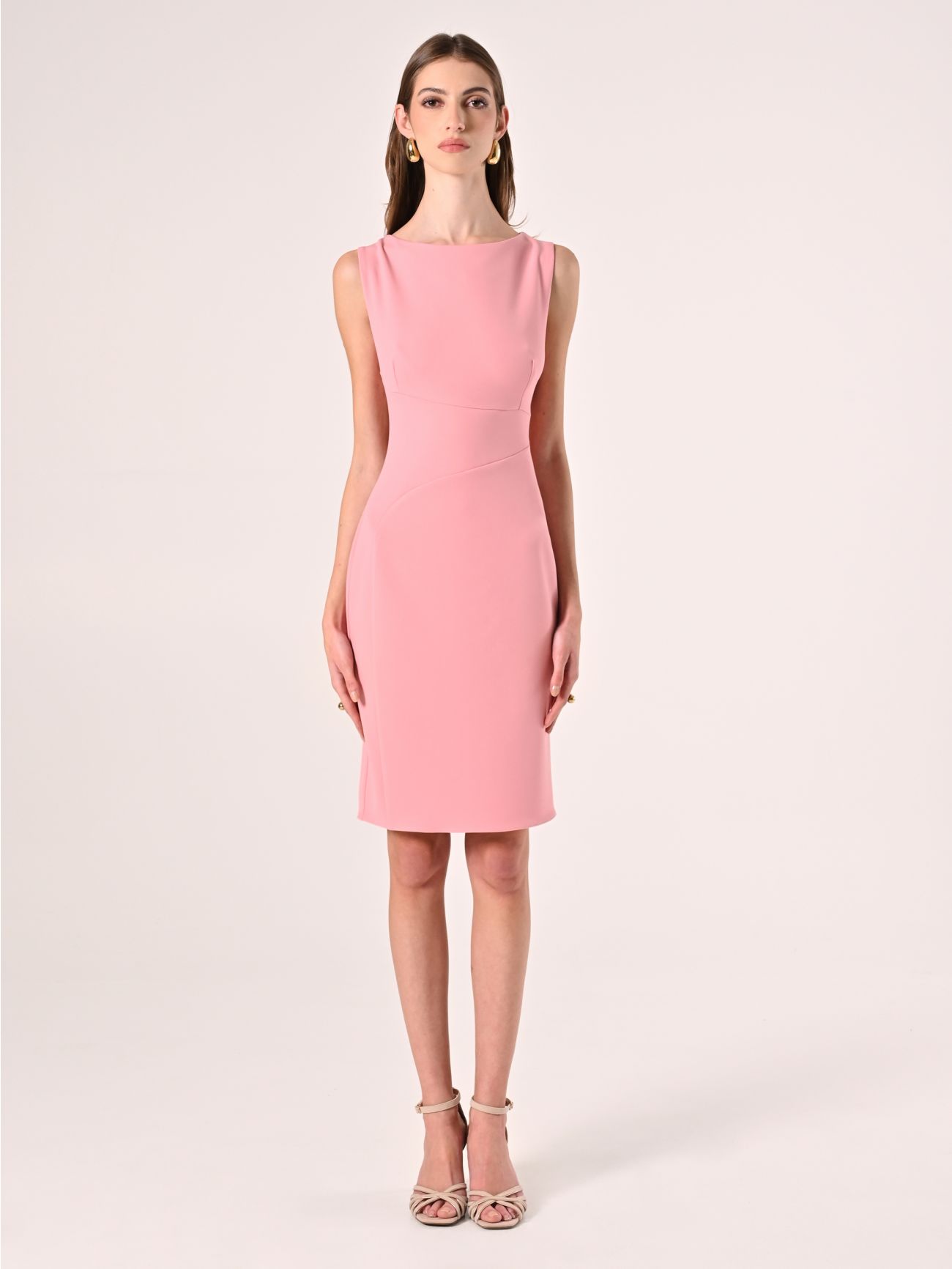 Powder Pink Scuba Crepe Sheath Dress det_1
