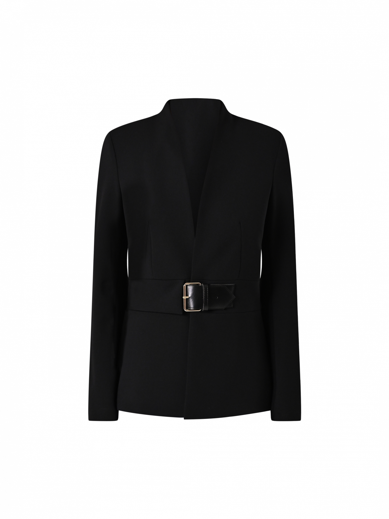 Short Black Jacket in Scuba Crepe with Buckle det_4
