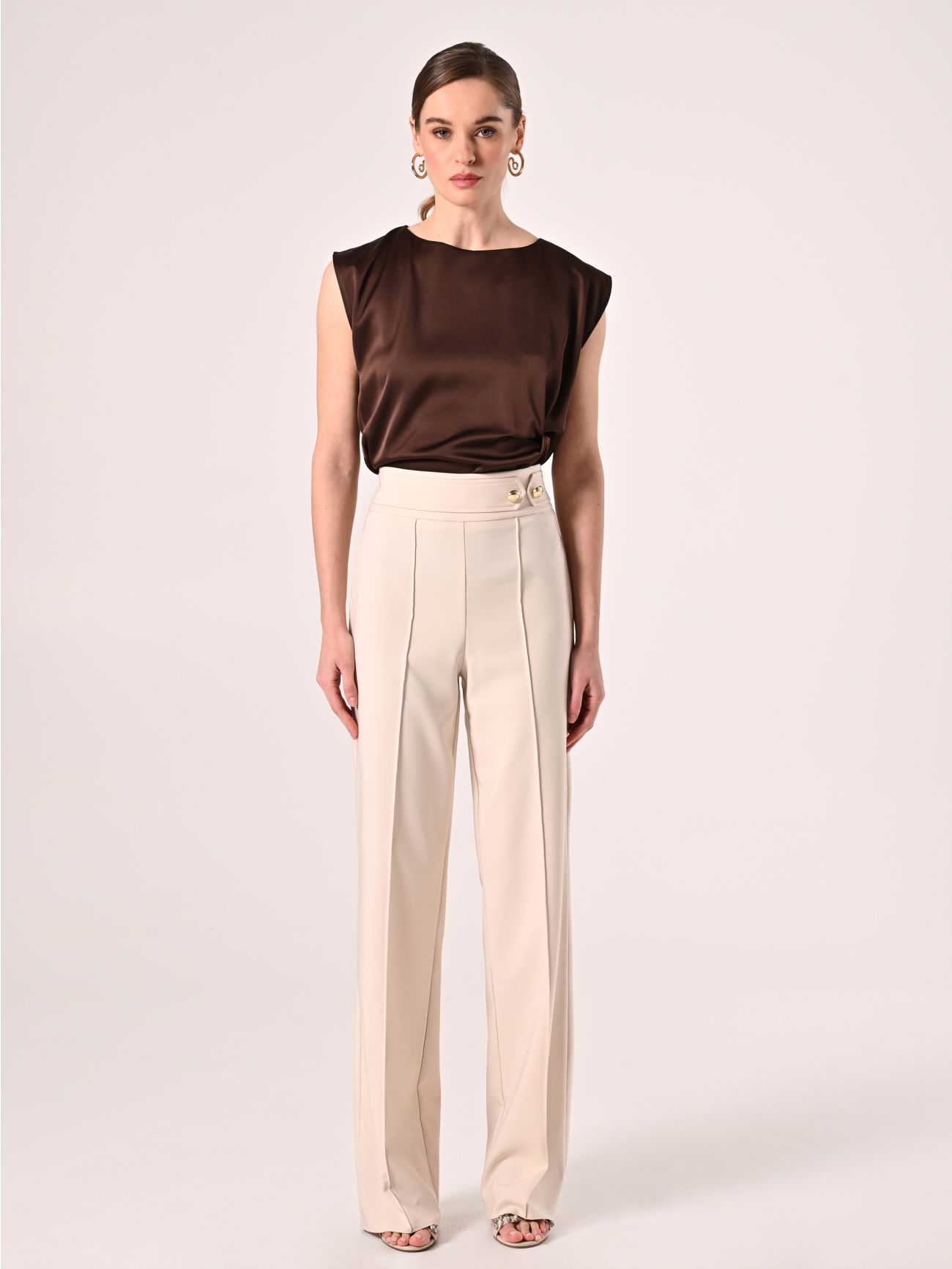 Flared Trousers in Light Beige Technical Fabric det_1