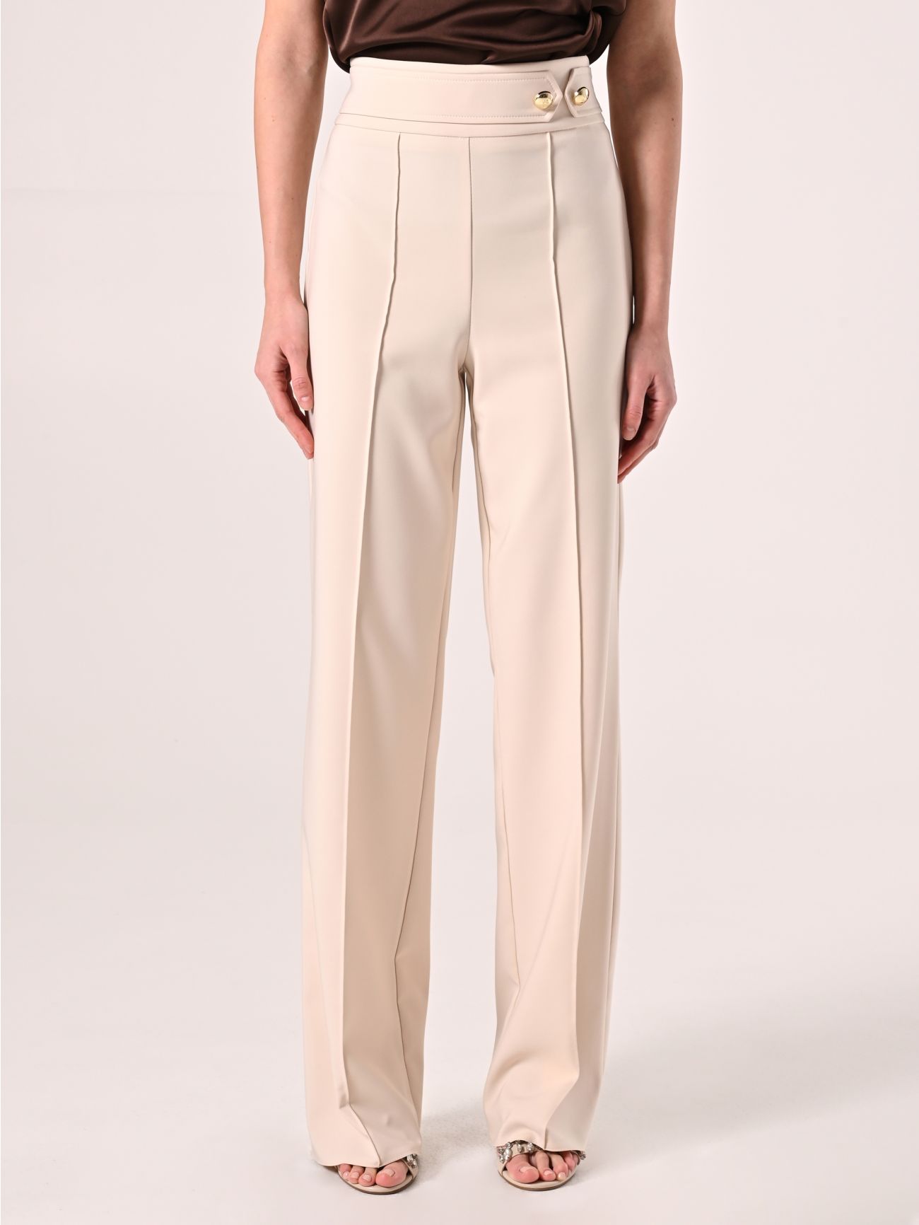 Flared Trousers in Light Beige Technical Fabric det_2