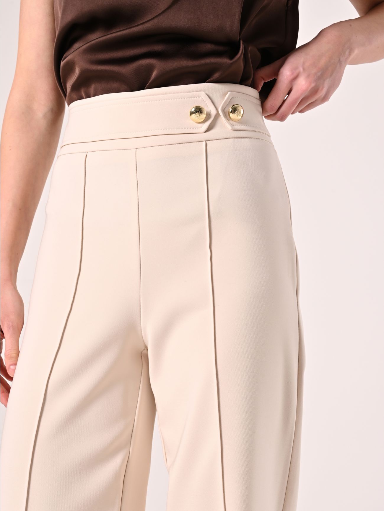 Flared Trousers in Light Beige Technical Fabric in_i5