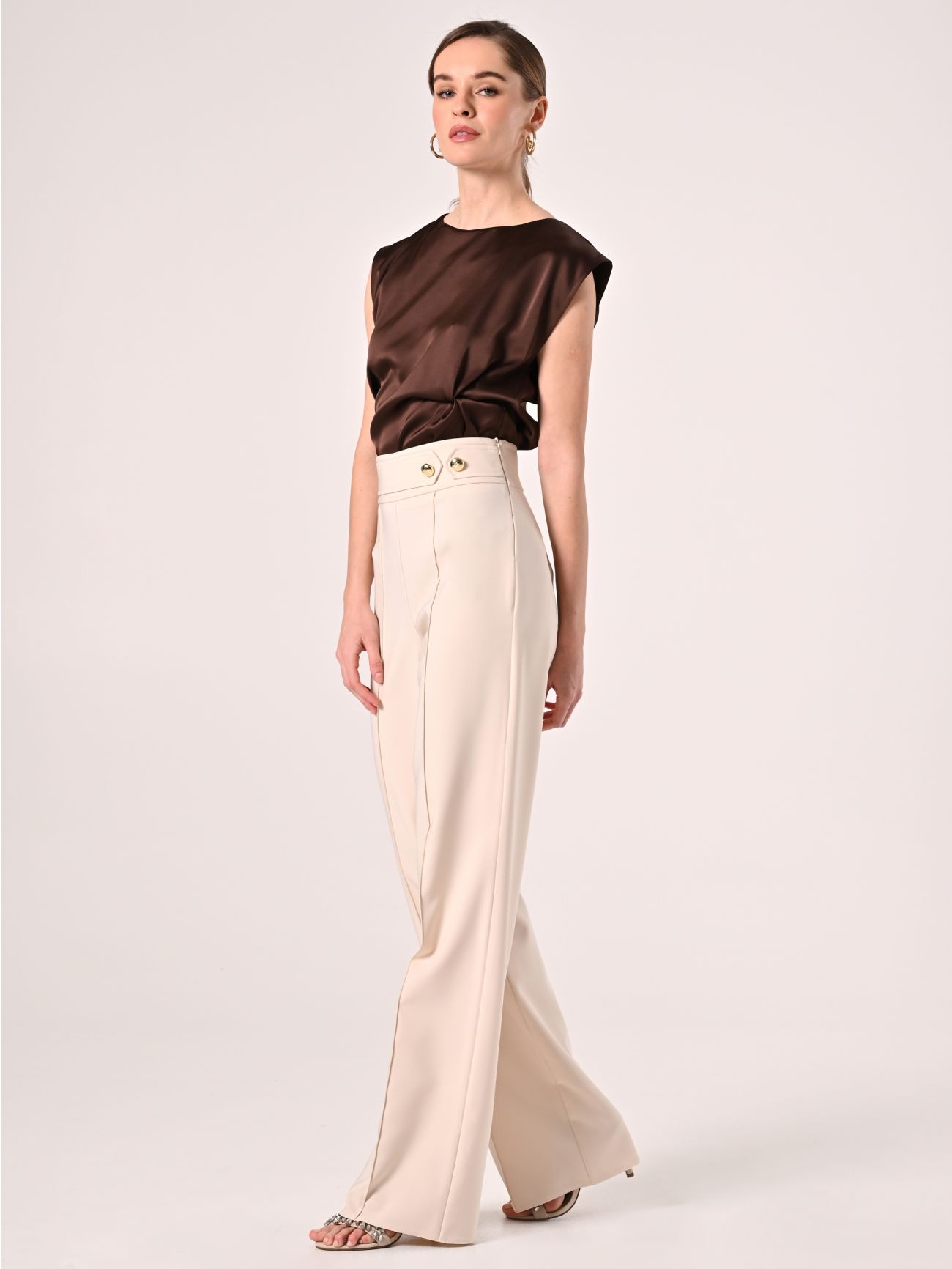 Flared Trousers in Light Beige Technical Fabric in_i7