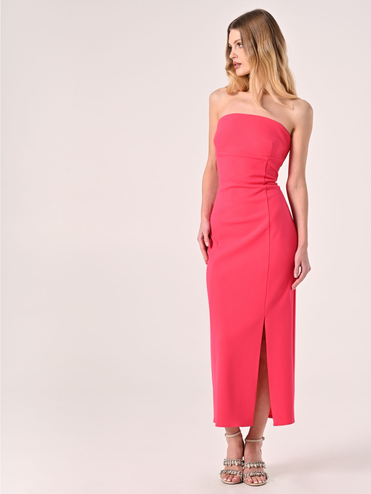 Tubino Midi Fuxia in Scuba mano Crepe in_i7