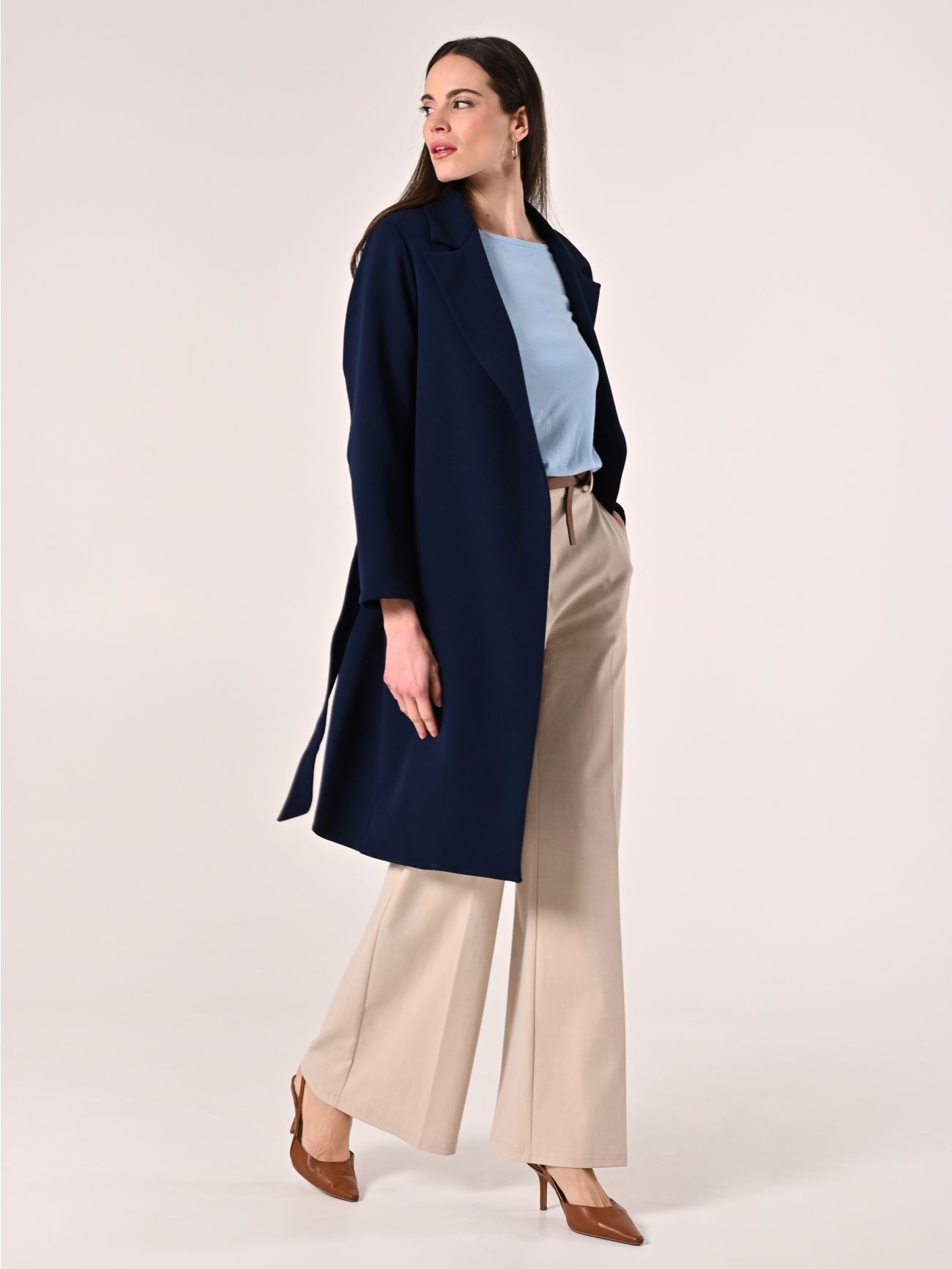 Blue Double Crepe Coat in_i7