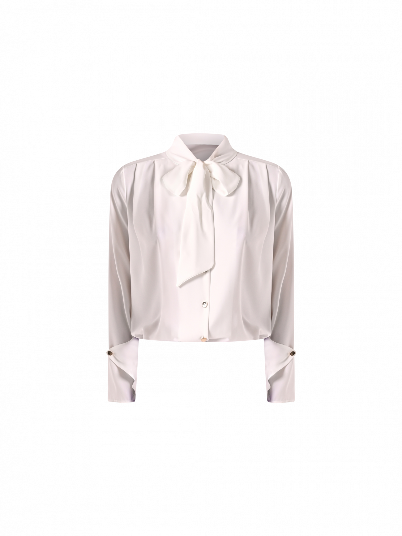 Bluse mit Schleife und Abnähern in Weiß det_4