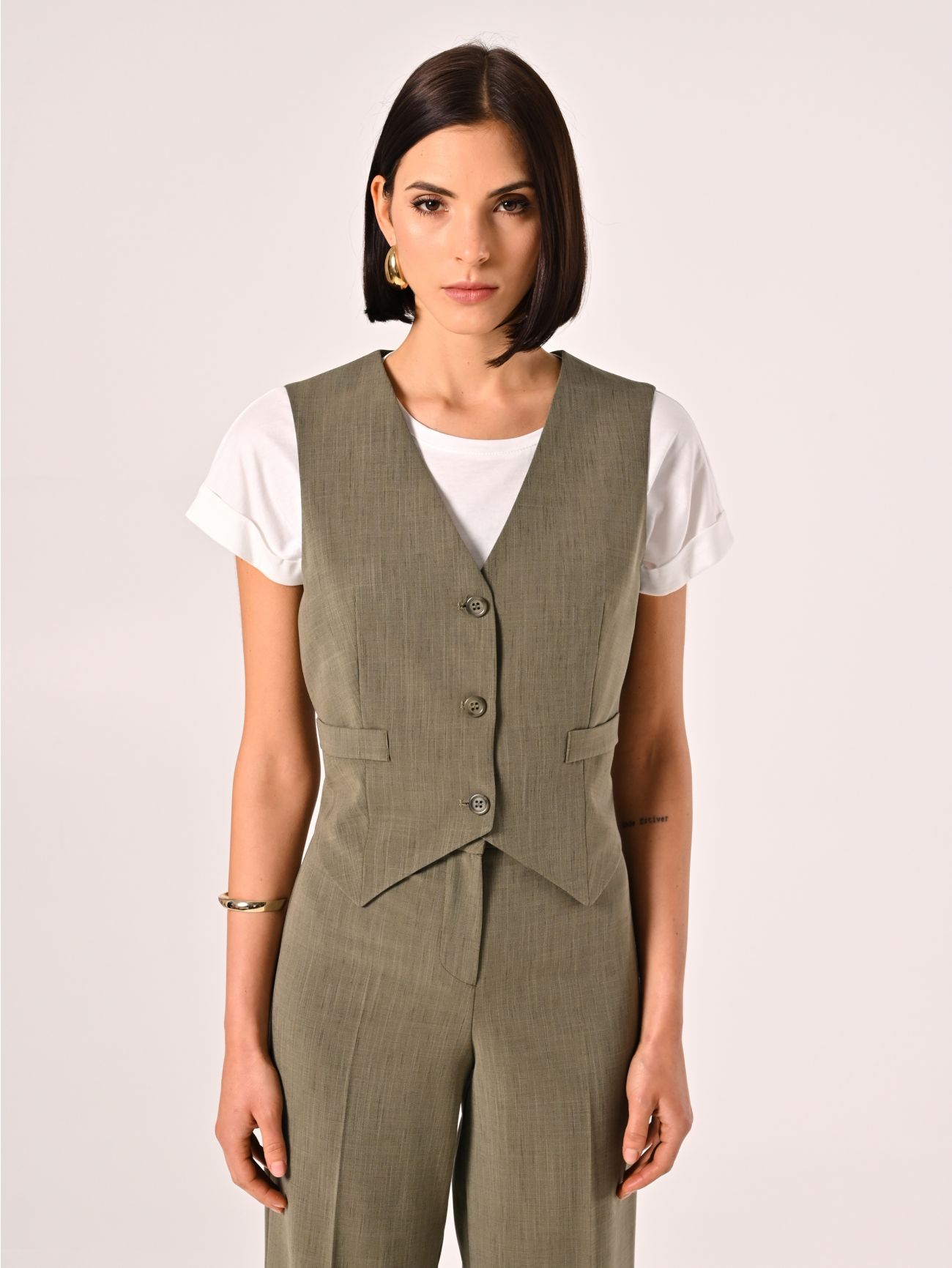 Gilet Verde Militare in Poliviscosa det_2