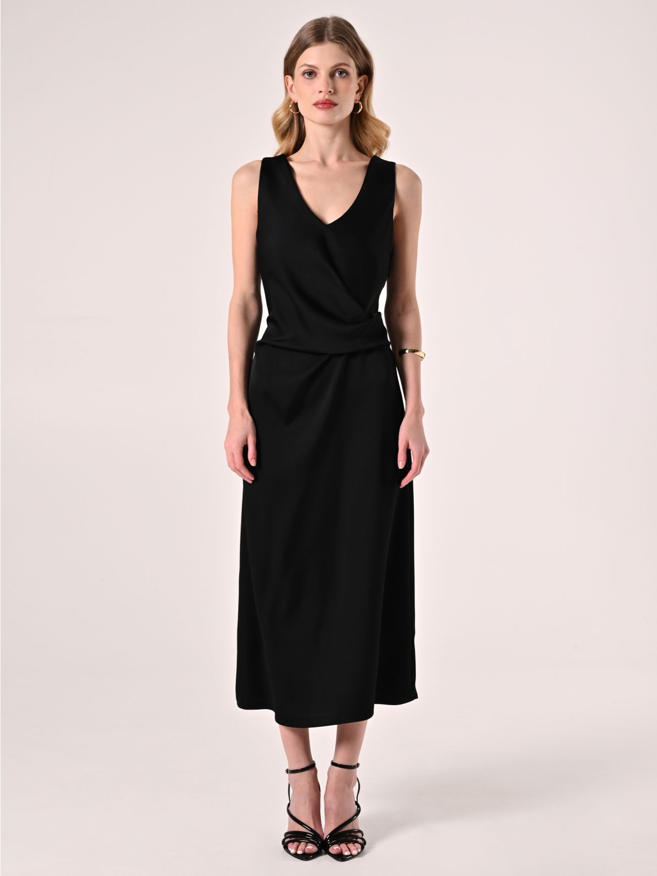 Abito Midi Sottoveste in Raso Nero  det_1