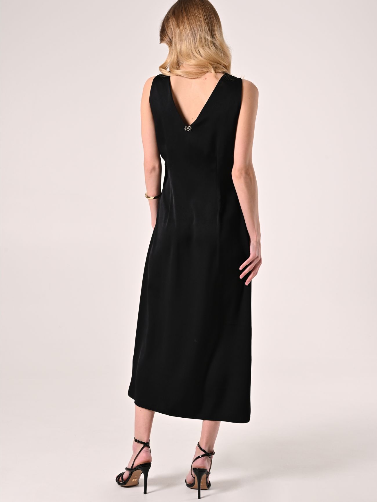 Abito Midi Sottoveste in Raso Nero  det_3