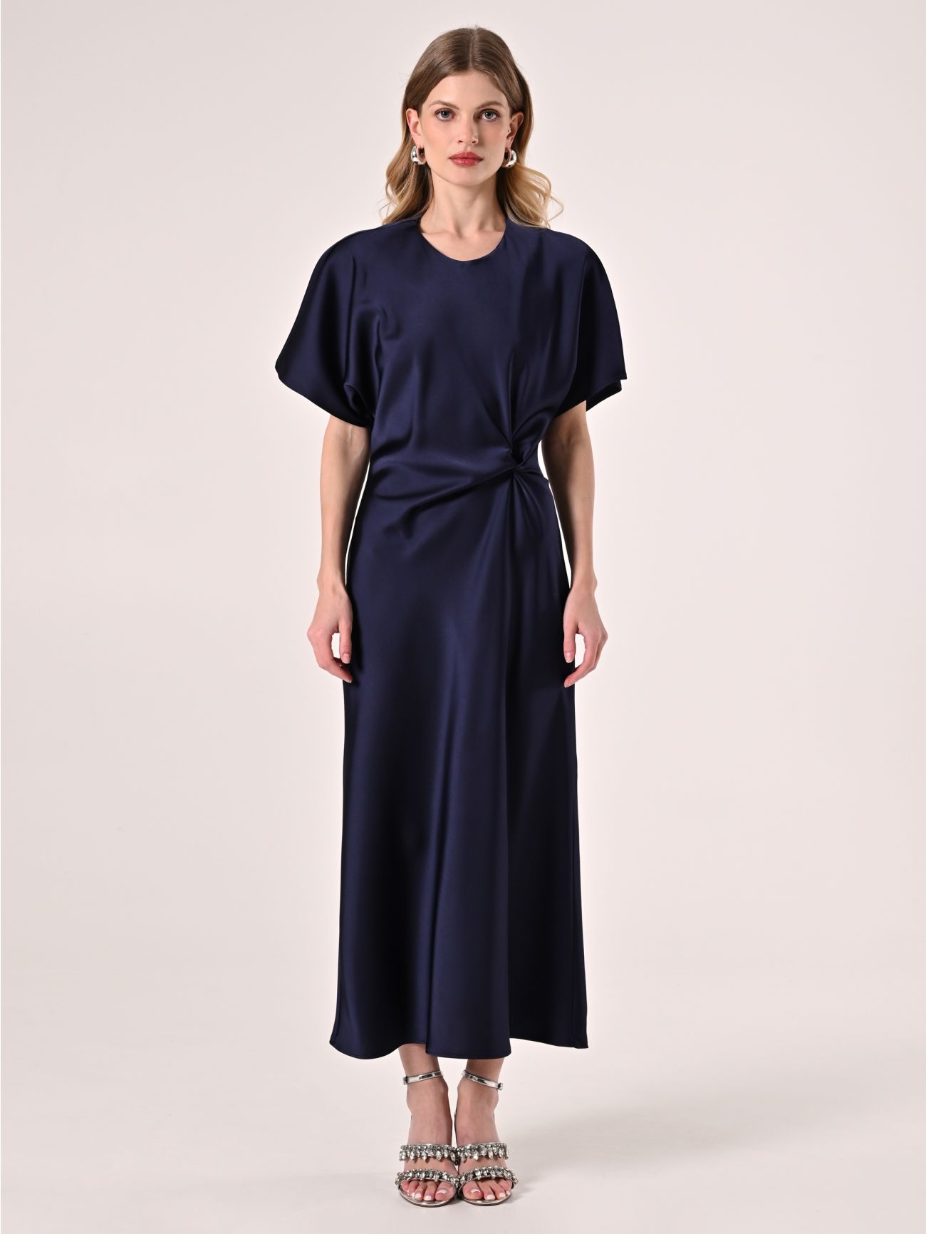 Abito Midi in Raso Blu con Nodo det_1
