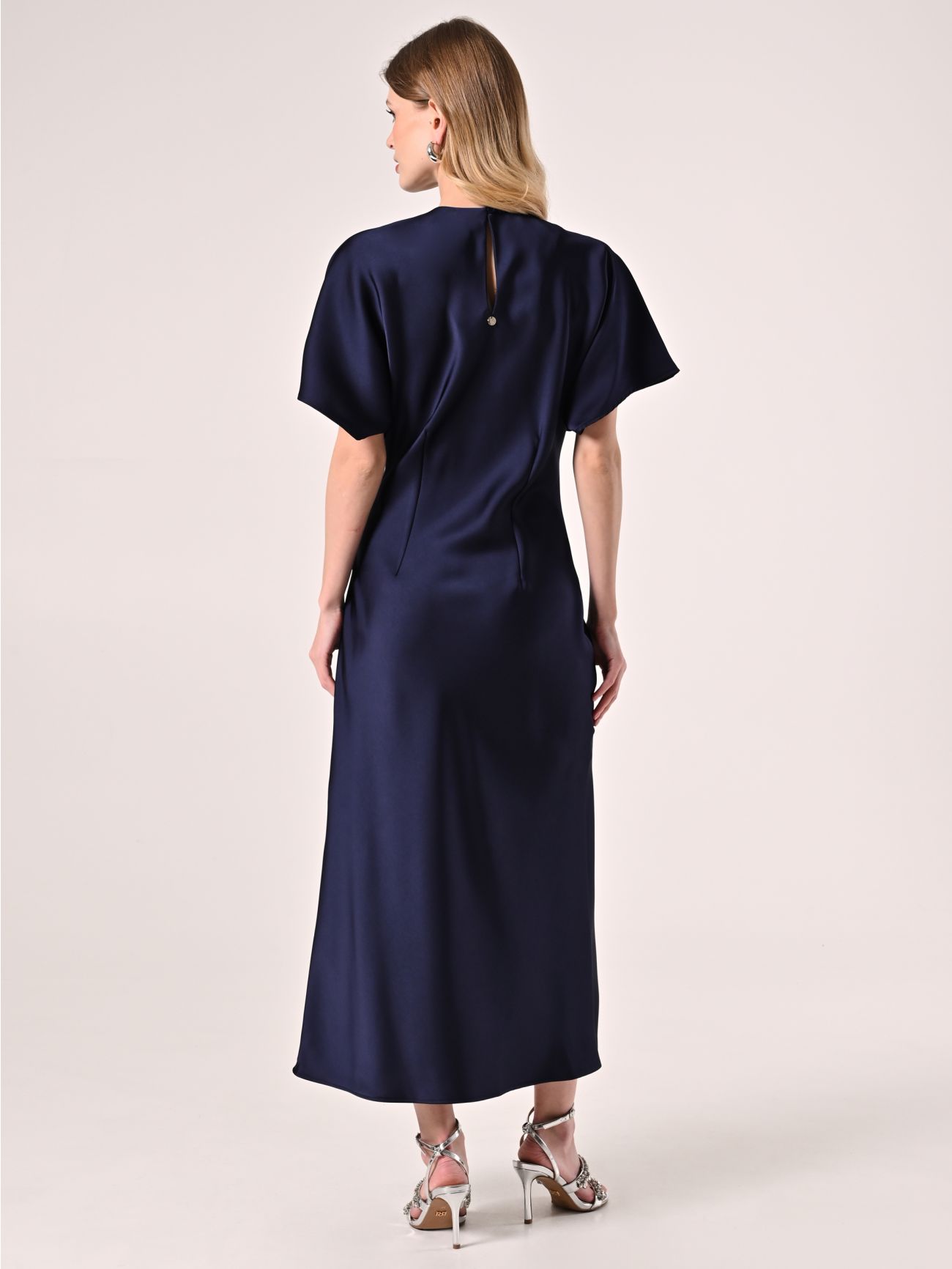 Abito Midi in Raso Blu con Nodo det_3