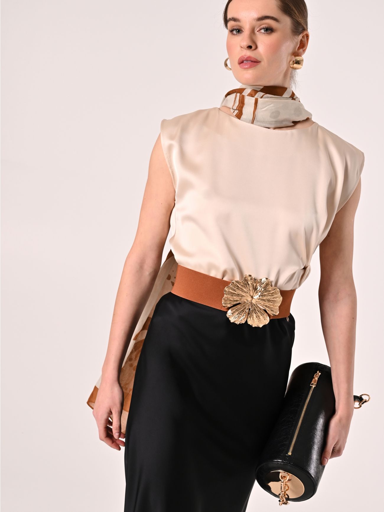 Beige Satin Sleeveless Top  Rinascimento