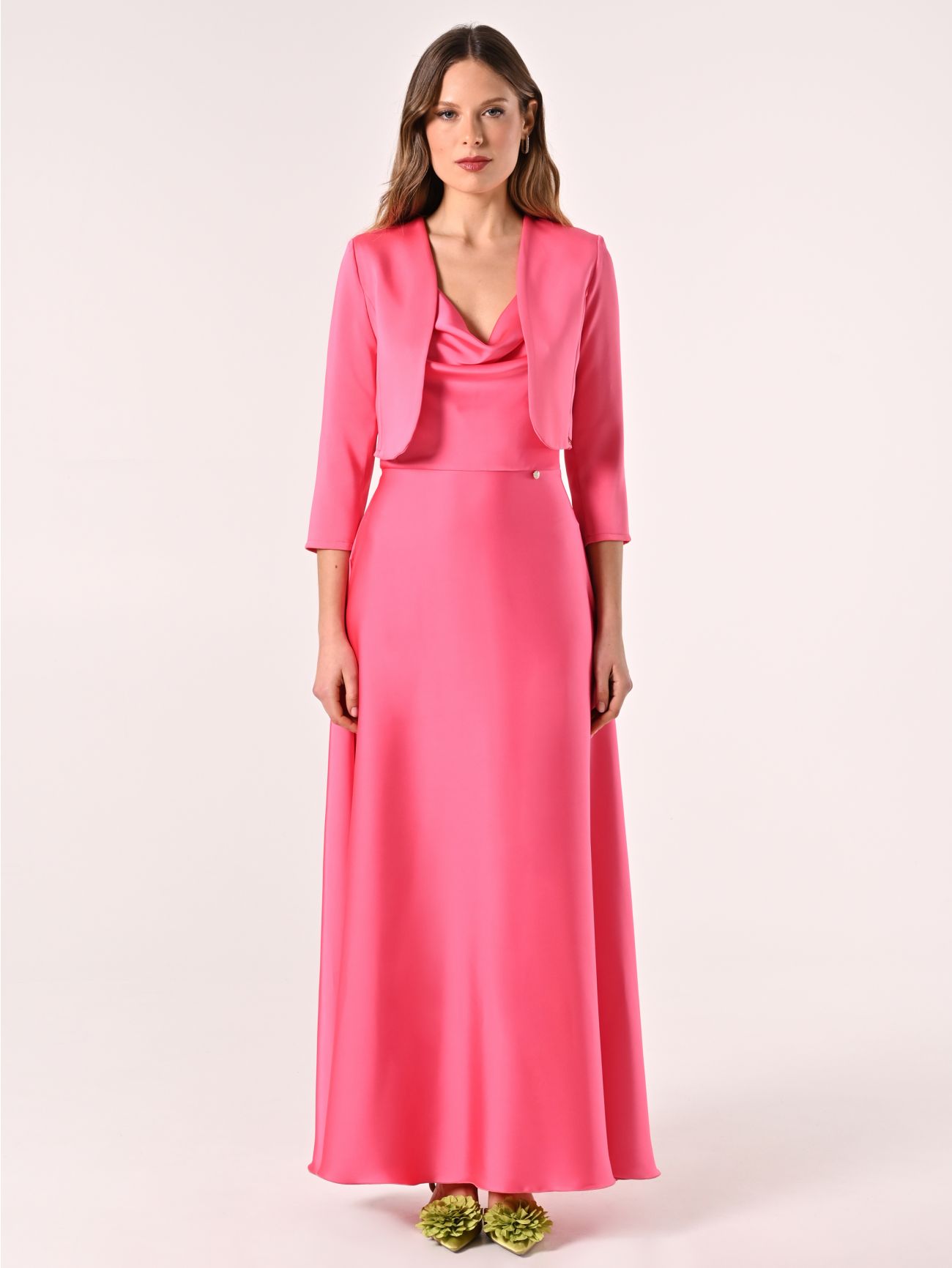 Camellia Pink Satin Shrug det_1
