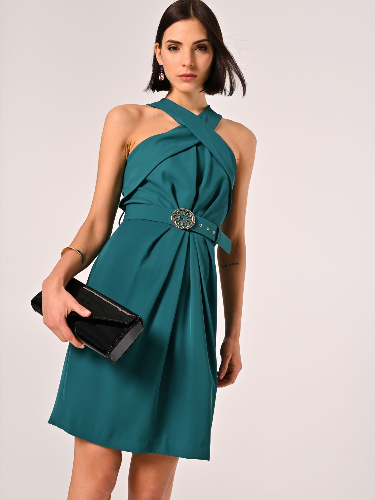 Royal Green Sheath Dress with Halterneck  Rinascimento