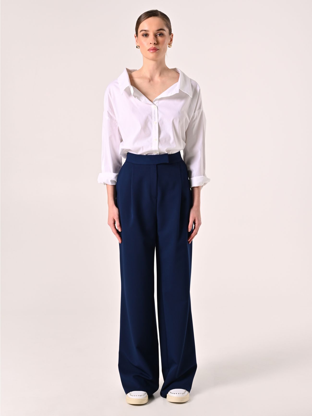 Blue Pleated Trousers in Polyviscose det_1