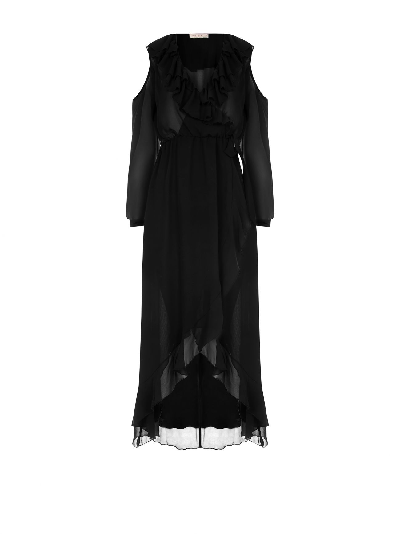 Maxi-Kleid in Schwarz mit Rüschen det_4