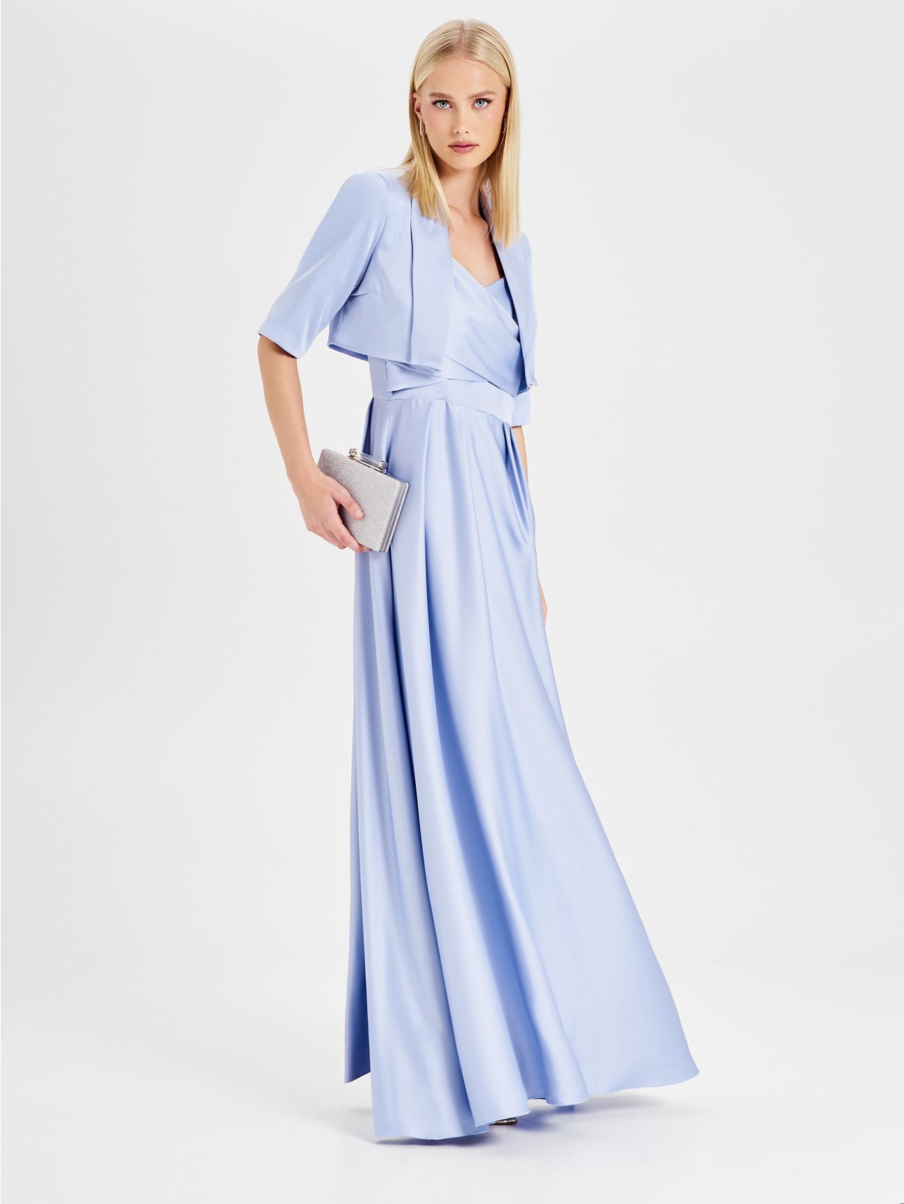 Rinascimento atelier Light Blue Satin Shrug in_i7