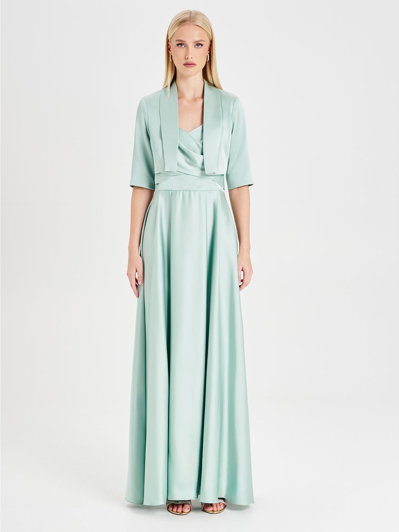 Rinascimento atelier Sage Green Satin Shrug det_1
