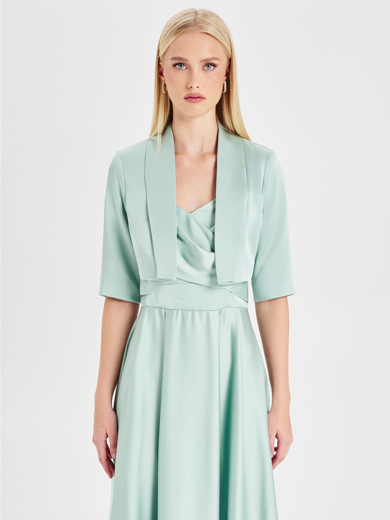 Rinascimento atelier Sage Green Satin Shrug det_3