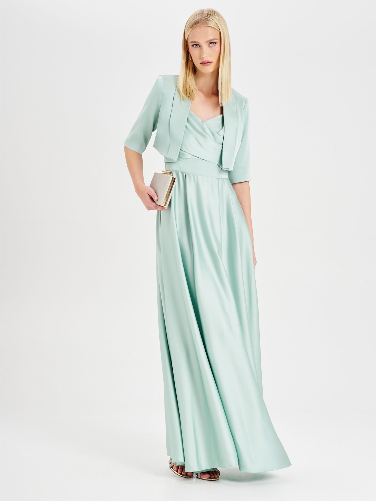 Rinascimento atelier Sage Green Satin Shrug in_i7