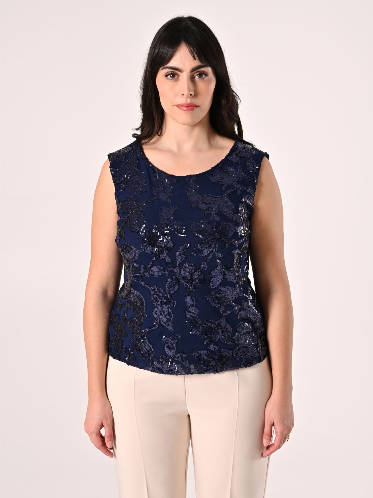 Curvy-Top mit Pailletten in Blau det_2