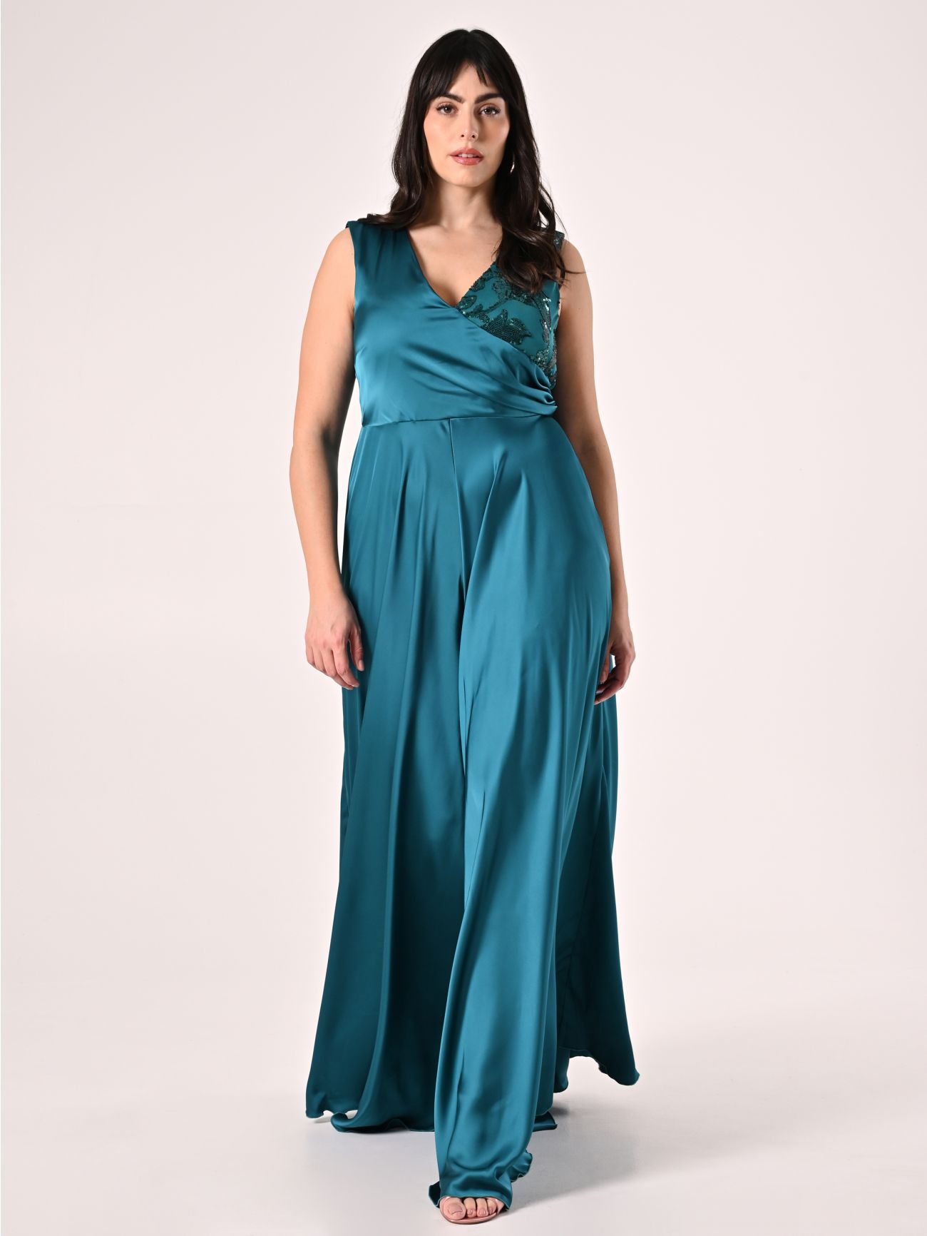 Curvy Green Jumpsuit with Sequins in_i7