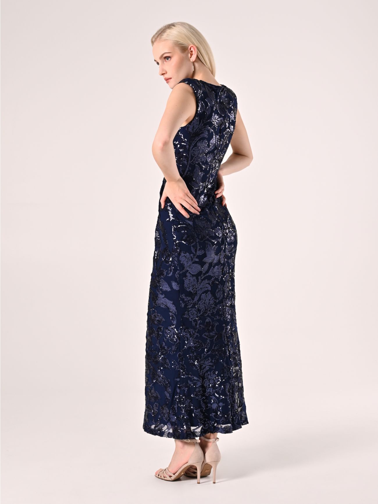 Langes Paillettenkleid in Blau det_3