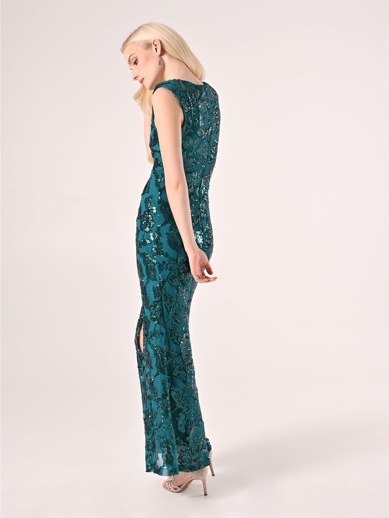 Langes Paillettenkleid in Grün det_3