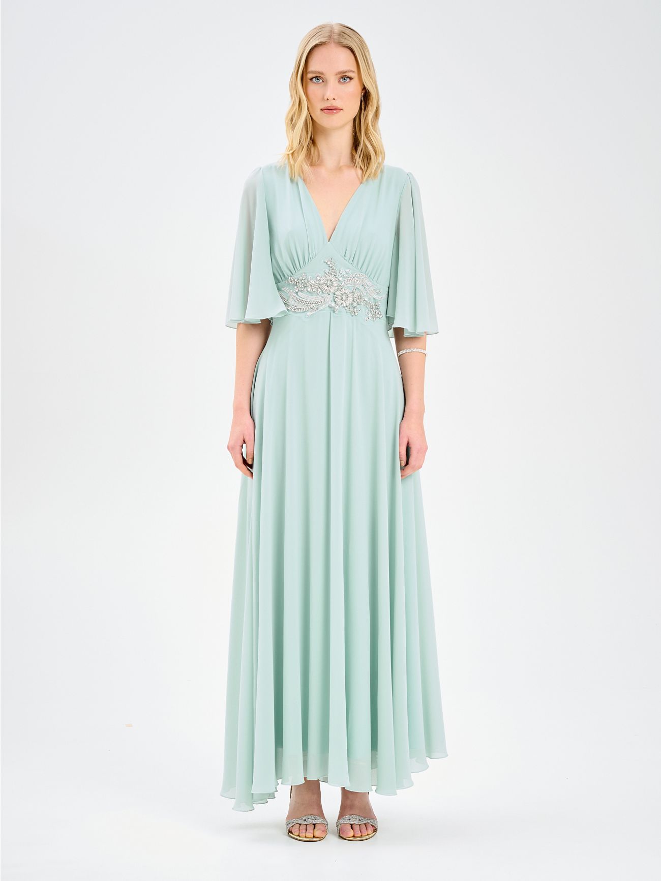 Rinascimento atelier Sage Green Dress Embellished with Stones det_1