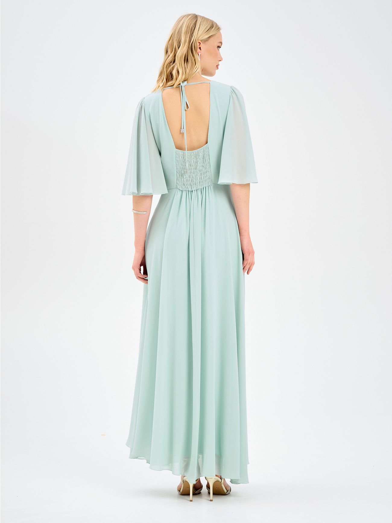 Rinascimento atelier Sage Green Dress Embellished with Stones det_3