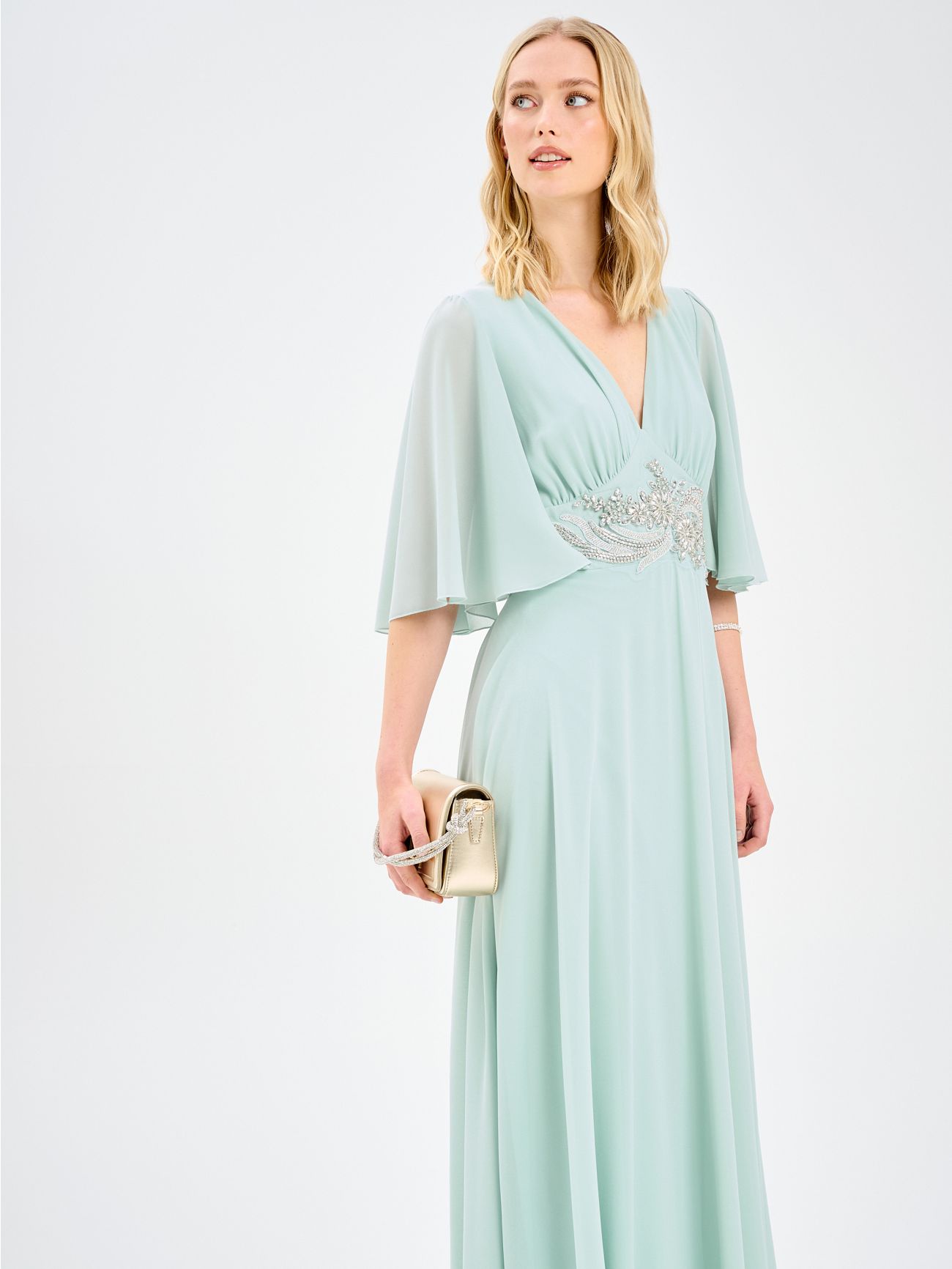 Rinascimento atelier Sage Green Dress Embellished with Stones in_i7