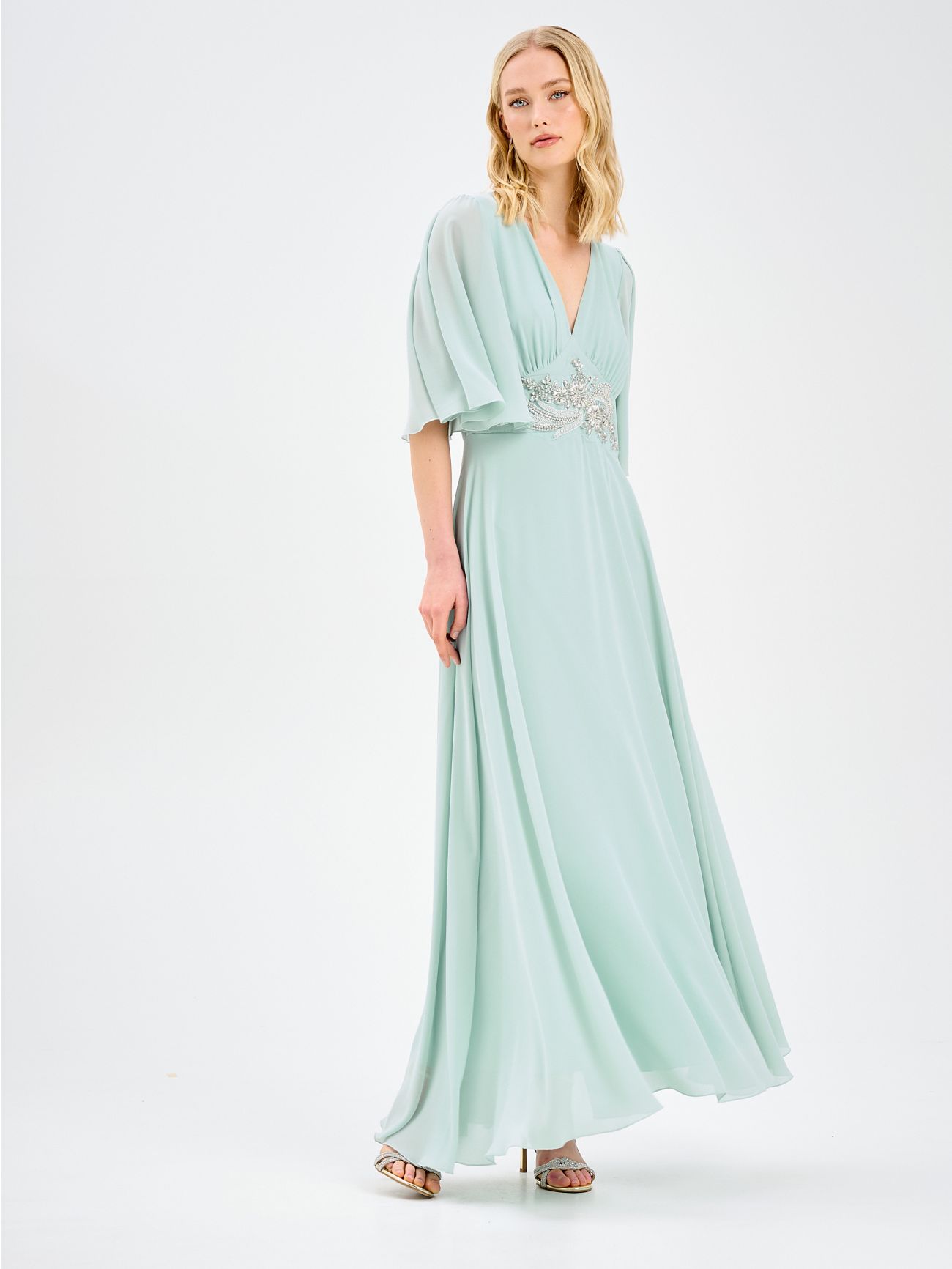 Robe Rinascimento atelier vert sauge détail pierres sp_e1