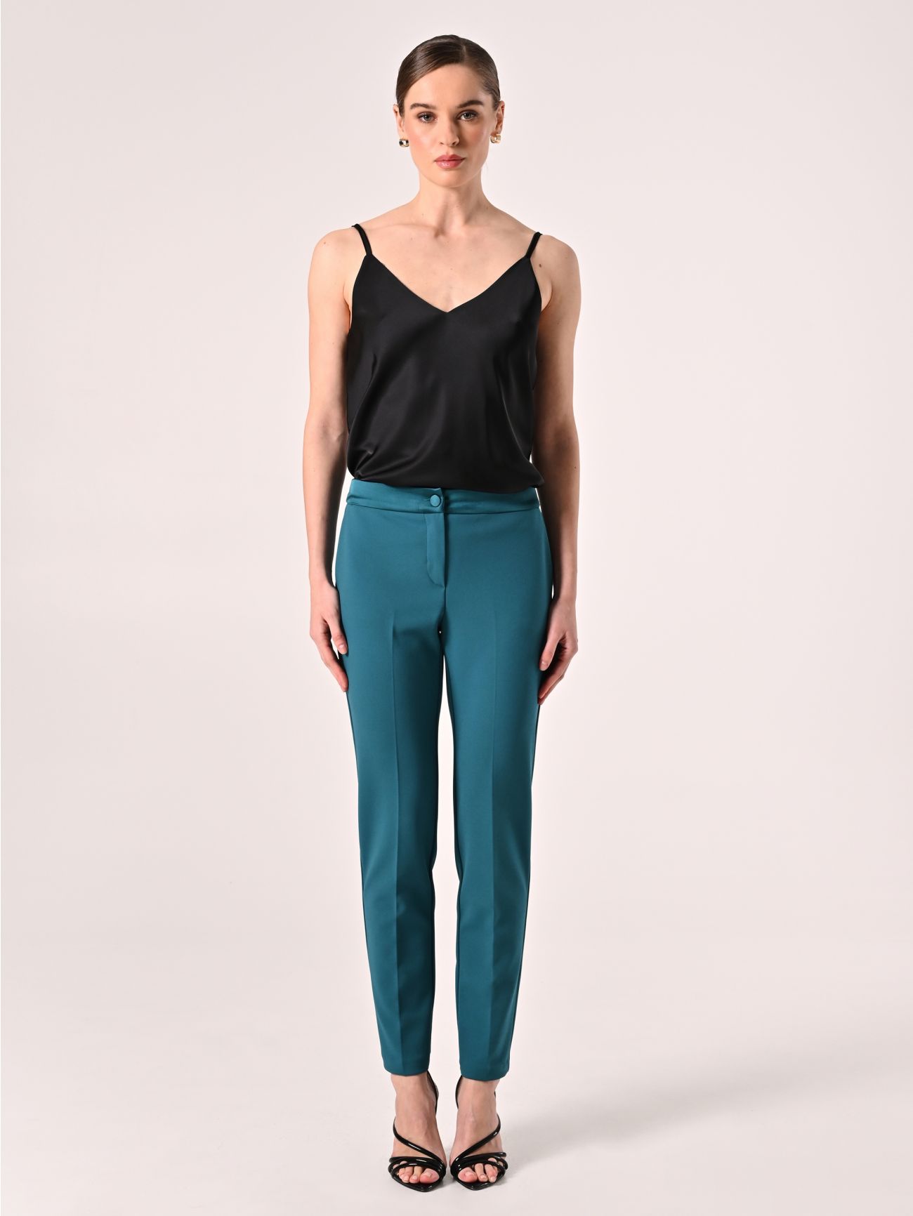 Pantaloni Verde Reale con Inserti in Raso det_1