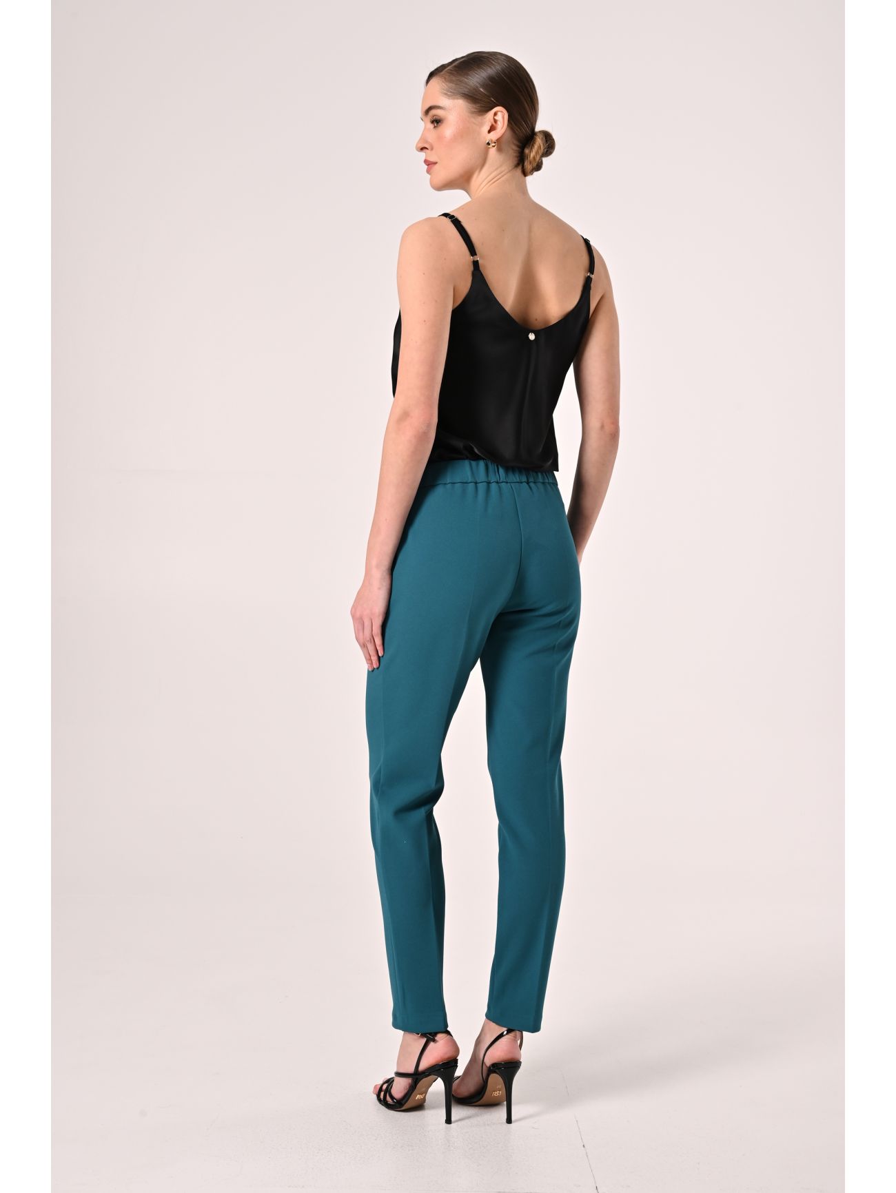 Pantaloni Verde Reale con Inserti in Raso det_3